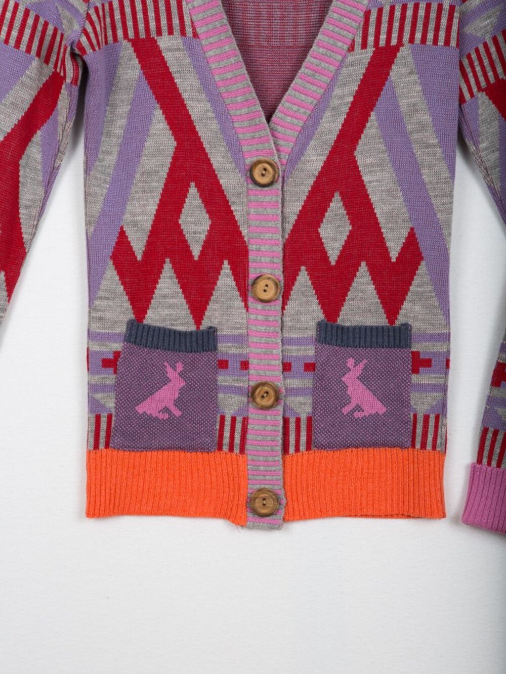 SHiliconfETTi° Quirky Graphic Knit Cardigan Cute Pink Bunny Pockets Size XS - Picture 11 of 13